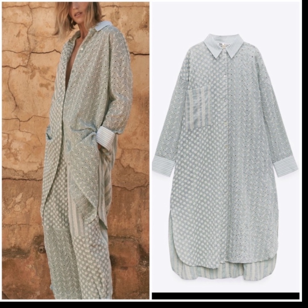 Zara open knit embroidery patchwork dress tunic duster - Picture 15 of 15